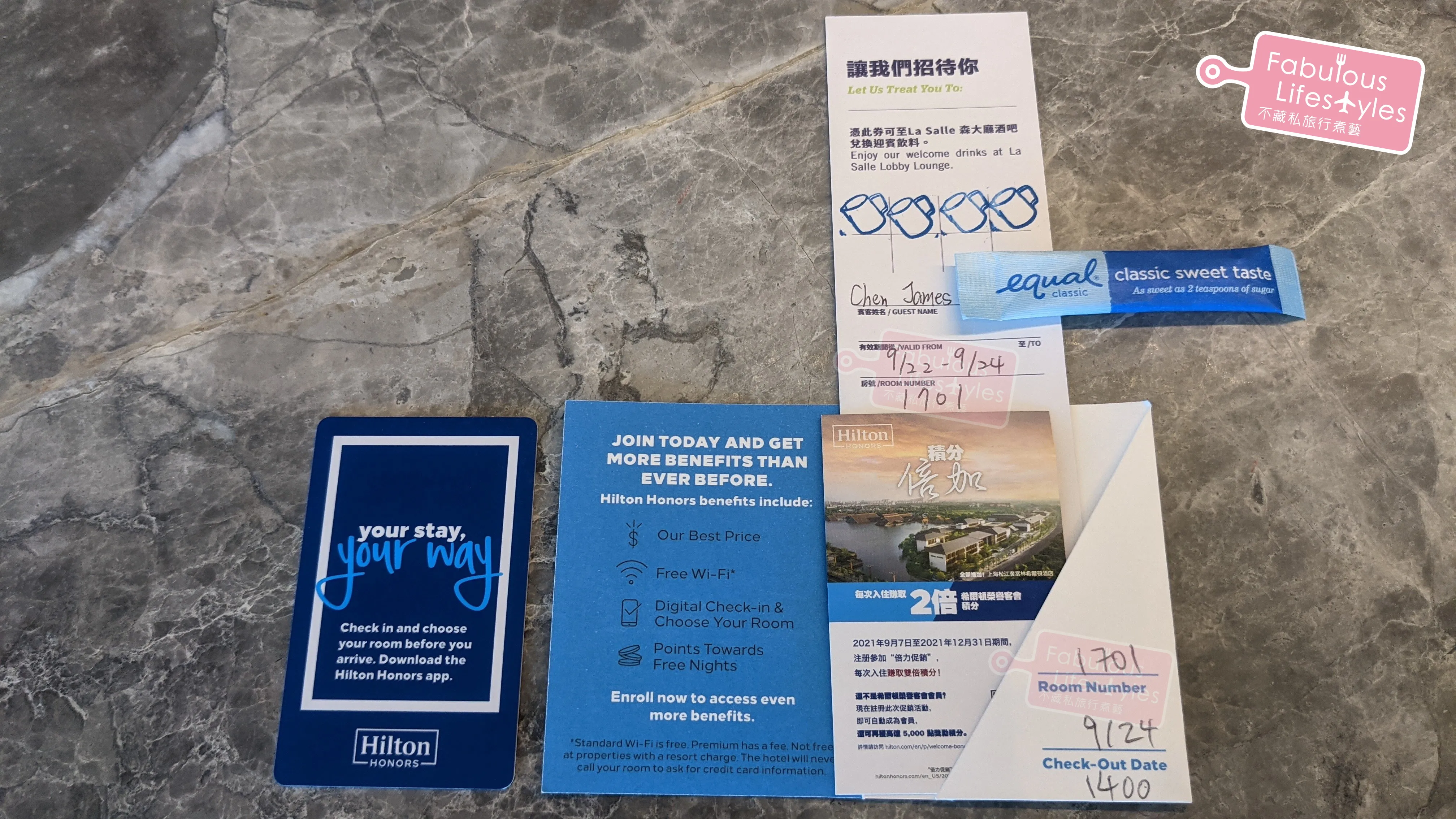 Room keys and welcome drink vouchers