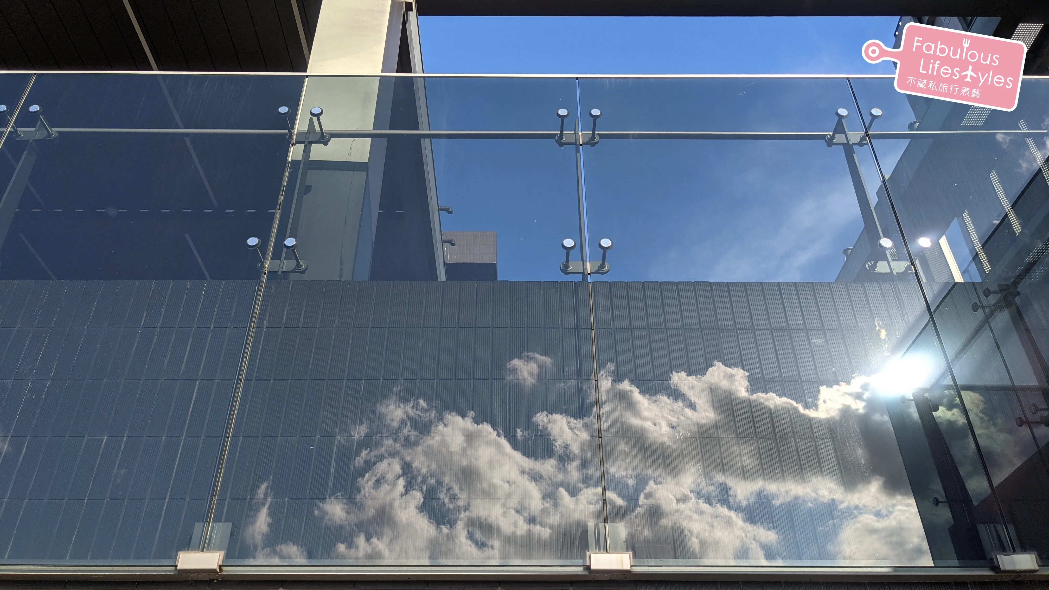 Looking at the roof's glass railings from the terrace